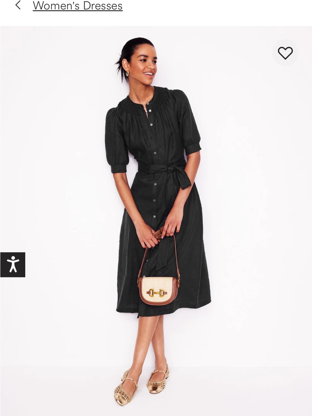 Boden Black Button-Front Midi Shirt Dress